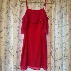 Orchid pink shift dress w off the shoulder sleeves